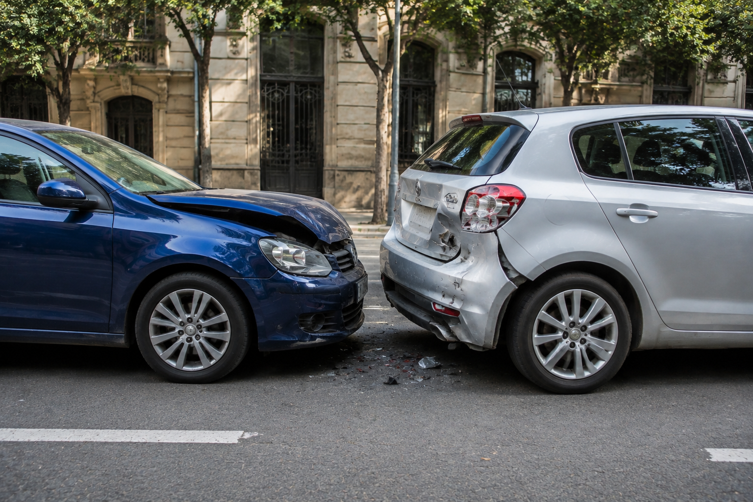 Recreación de una colisión por alcance entre dos coches en una calle de Barcelona.