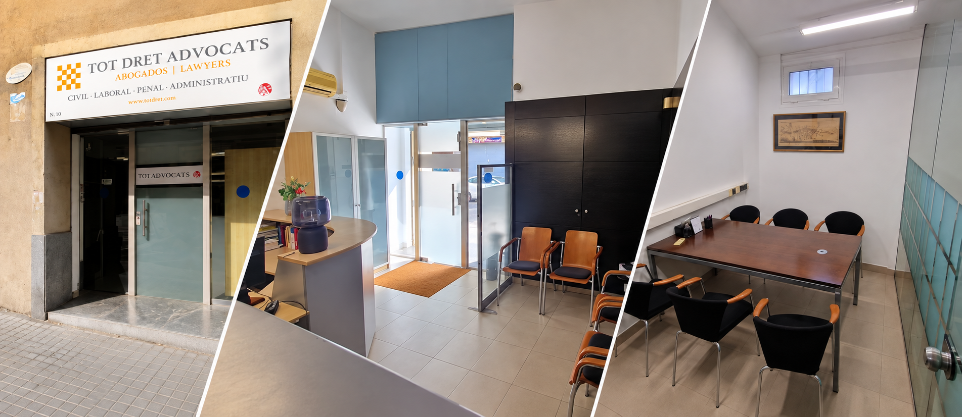 Fachada, sala de espera y sala de reuniones de Tot Dret Advocats