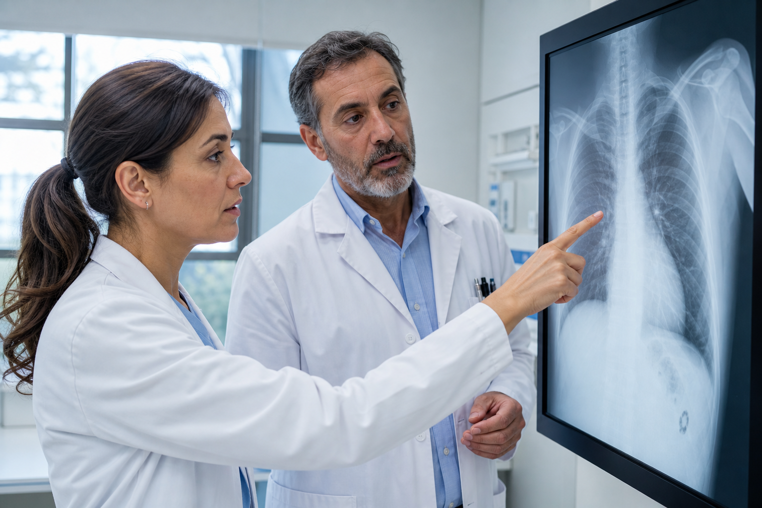 Dos médicos revisan una radiografía