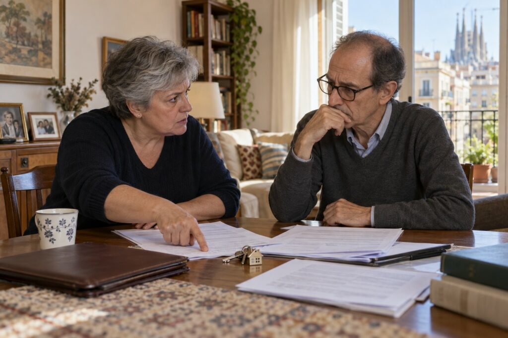 Dos hermanos revisan el reparto de la herencia y las llaves de la vivienda familiar