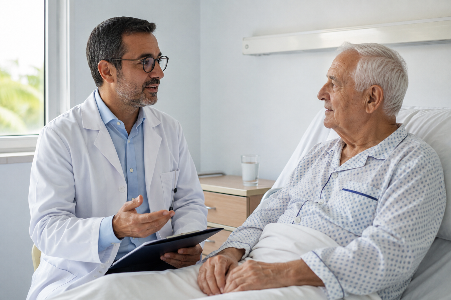 Médico internista atiende a un paciente hospitalizado