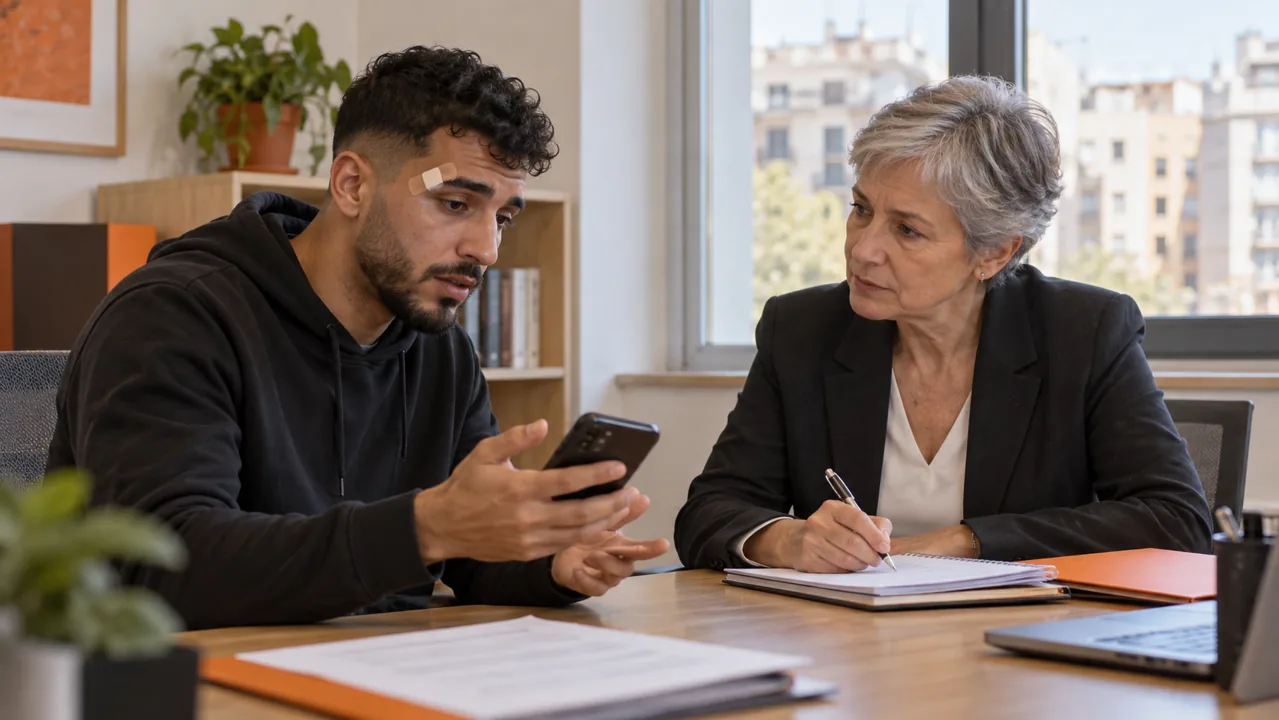 Consulta con una abogada tras una agresión: revisión de mensajes y documentos