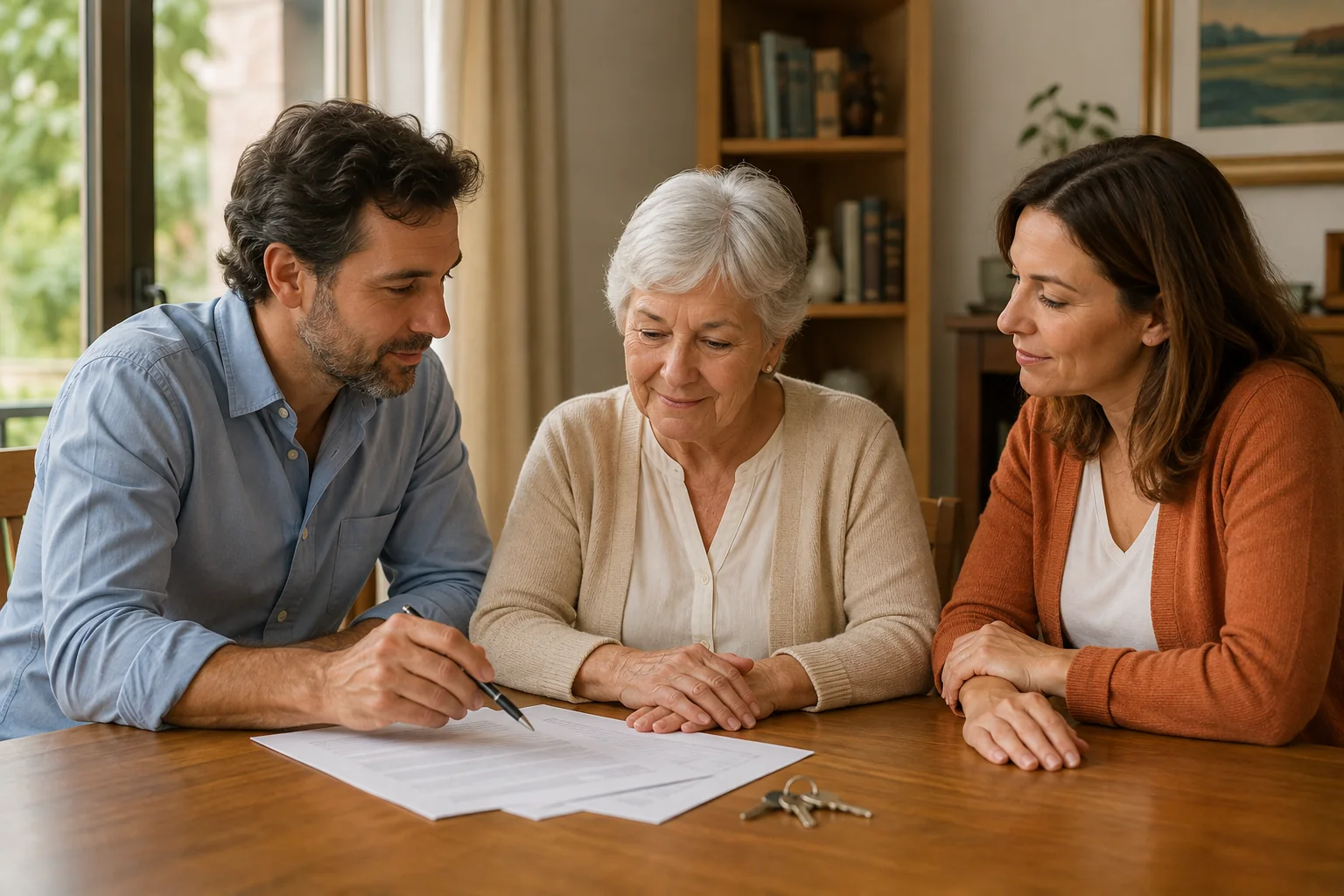 Familia revisando documentos de una herencia
