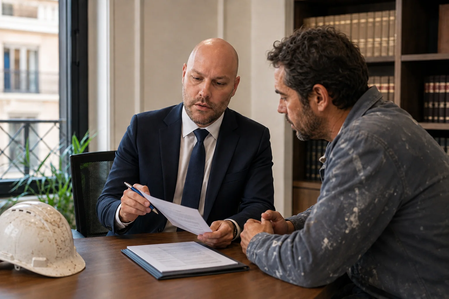 Ferran Herrera asesorando a un trabajador de obra